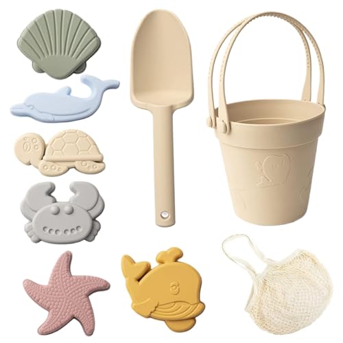 Gehanico Sandspielzeug Silikonstrandspielzeug mit Schaufel Eimer und Sandformen wasserdicht für Kinder (Beige) von Gehanico