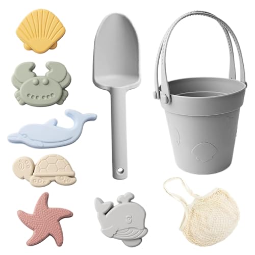 Gehanico Sandspielzeug Silikonstrandspielzeug mit Schaufel Eimer und Sandformen wasserdicht für Kinder (Grau) von Gehanico