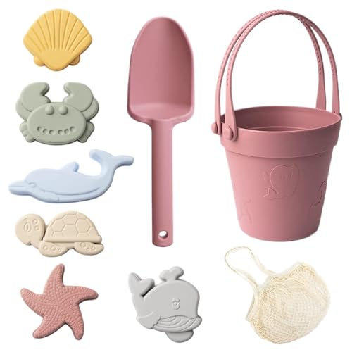 Gehanico Sandspielzeug Silikonstrandspielzeug mit Schaufel Eimer und Sandformen wasserdicht für Kinder (Pink) von Gehanico