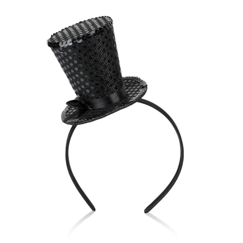 Gehanico Schwarzer Mini-Zylinder, Zirkushut für Karneval, Zylinder, Stirnband, Haarband, Dekoration, Zylinderhut, Tanzparty, Urlaub, Kostüm, Dekor, Hut, Stirnband, Karneval, Bekleidungszubehör (1 Gehanico Schwarzer Mini-Zylinder, Zirkushut für Karneval, Zylinder, Stirnband, Haarband, Dekoration, Zylinderhut, Tanzparty, Urlaub, Kostüm, Dekor, Hut, Stirnband, Karneval, Bekleidungszubehör (1 von Gehanico