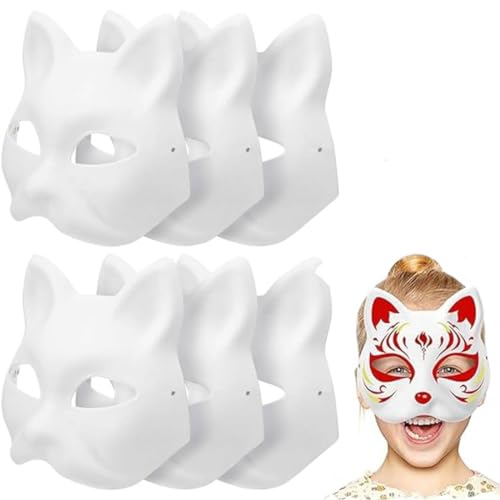 Katzenmaske, Maskerade, zum Selbermachen, bemalbar, blanko, weiße Papiermasken für Kinder, Cosplay, Halloween, reinweiße Graffiti-Masken, handbemalt, Persönlichkeitsmasken, geeignet für Cosplay (10 von Gehanico