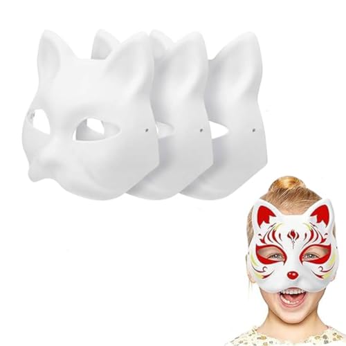 Katzenmaske, Maskerade, zum Selbermachen, bemalbar, blanko, weiße Papiermasken für Kinder, Cosplay, Halloween, reinweiße Graffiti-Masken, handbemalt, Persönlichkeitsmasken, geeignet für Cosplay (3 von Gehanico