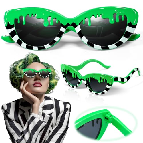 Geiserailie Halloween-Sonnenbrillen-Kostüm für Erwachsene, schwarz-weiß gestreifte Brille, Zubehör, Horror-Film, Saft, Cosplay-Kostüm für Halloween-Partyzubehör Geiserailie Halloween-Sonnenbrillen-Kostüm für Erwachsene, schwarz-weiß gestreifte Brille, Zubehör, Horror-Film, Saft, Cosplay-Kostüm für Halloween-Partyzubehör von Geiserailie