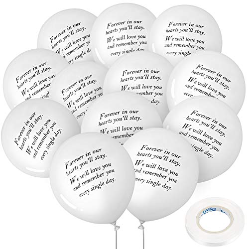 50 Stück Weiße Erinnerung Ballons Denkmal Beerdigung Balloons Biologisch Abbaubare Weiße Ballons und 3 Stück Ballonband für die Ballon Freigabe, Bestattung Dekoration von Gejoy
