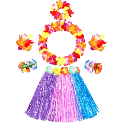 Gejoy 7-teiliges hawaiianisches Luau-Hula-Grasrock mit Blume, Kostüm-Set, Blumenarmband, Stirnband, Halskette, Hibiskus, Haarspange für Damen, Pink, Blau, Violett, Waistline: 19.7 - 31.5 inch/ 50 - 80 Gejoy 7-teiliges hawaiianisches Luau-Hula-Grasrock mit Blume, Kostüm-Set, Blumenarmband, Stirnband, Halskette, Hibiskus, Haarspange für Damen, Pink, Blau, Violett, Waistline: 19.7 - 31.5 inch/ 50 - 80 von Gejoy