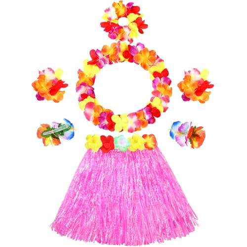 Gejoy 7-teiliges hawaiianisches Luau-Hula-Grasrock mit Blume, Kostüm-Set, Blumenarmband, Stirnband, Halskette, Hibiskus, Haarspange für Damen, Pink, Waistline: 19.7 - 31.5 inch/ 50 - 80 cm Gejoy 7-teiliges hawaiianisches Luau-Hula-Grasrock mit Blume, Kostüm-Set, Blumenarmband, Stirnband, Halskette, Hibiskus, Haarspange für Damen, Pink, Waistline: 19.7 - 31.5 inch/ 50 - 80 cm von Gejoy