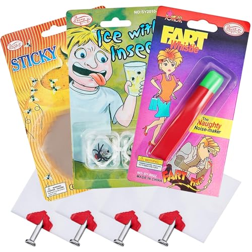 Gejoy 8 Stücke Klassisches Witz Spielzeug Set, Einschließen 5 Stück Gefälschten Nagel durch Finger, Eiswürfel Fliege, Furz Pfeifen Gejoy 8 Stücke Klassisches Witz Spielzeug Set, Einschließen 5 Stück Gefälschten Nagel durch Finger, Eiswürfel Fliege, Furz Pfeifen von Gejoy