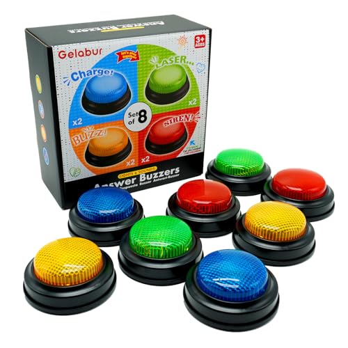 Gelabur 8-Pack Buzzer für Trivia Spiele, Antwort Buzzer für Klassenzimmer, Family Feud Jeopardy Buzzer, Game Buzzer mit Lichtern und Ton für Klassenzimmer, Game Show Buzzer Tasten Gelabur 8-Pack Buzzer für Trivia Spiele, Antwort Buzzer für Klassenzimmer, Family Feud Jeopardy Buzzer, Game Buzzer mit Lichtern und Ton für Klassenzimmer, Game Show Buzzer Tasten von Gelabur