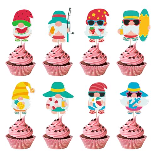 24 Cupcake-Topper für Sommer- und Strandpartys, Gnome, Hawaii-Party, Eiscreme-Dekoration, Zwerg mit Erdbeer-Wassermelone-Dekoration, Dessert- und Obstspieße für Luau, Strand und Pool, Sommerparty-Zube 24 Cupcake-Topper für Sommer- und Strandpartys, Gnome, Hawaii-Party, Eiscreme-Dekoration, Zwerg mit Erdbeer-Wassermelone-Dekoration, Dessert- und Obstspieße für Luau, Strand und Pool, Sommerparty-Zube von Geluode