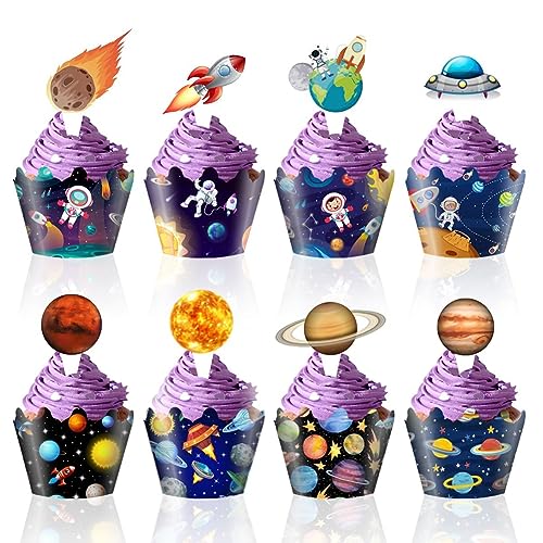 48 Stück Cupcake Topper und Wrapper, Weltraum Party Dekorationen, Astronauten, Raketen, Satelliten, Planeten, Muster, Weltraum, Galaxie, Kuchendekorationen, Zubehör für Kindergeburtstag Babyparty 48 Stück Cupcake Topper und Wrapper, Weltraum Party Dekorationen, Astronauten, Raketen, Satelliten, Planeten, Muster, Weltraum, Galaxie, Kuchendekorationen, Zubehör für Kindergeburtstag Babyparty von Geluode