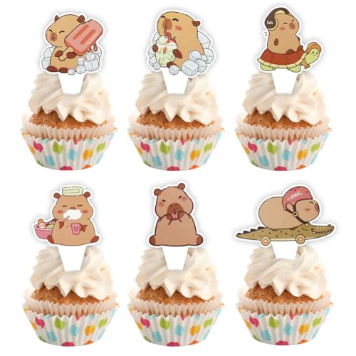 Capybara-Cupcake-Topper, 24 Stück Capybara-Geburtstagsparty-Dekorationen, Capybara-Geburtstagskuchen-Topper mit Tiermotiven, Party-Dekorationen für Kinder, Jungen und Mädchen, Capybara-Liebhaber, Gebu Capybara-Cupcake-Topper, 24 Stück Capybara-Geburtstagsparty-Dekorationen, Capybara-Geburtstagskuchen-Topper mit Tiermotiven, Party-Dekorationen für Kinder, Jungen und Mädchen, Capybara-Liebhaber, Gebu von Geluode