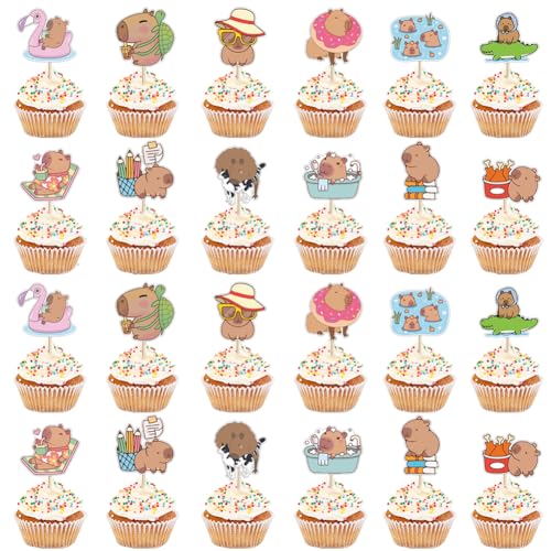 Capybara Cupcake-Topper, 24 Stück Capybara Geburtstagsparty Dekorationen, Capybara-Geburtstagskuchen-Topper mit Tiermotiven für Kinder, Jungen, Mädchen, Capybara-Liebhaber,Geburtstagsparty, Babyparty Capybara Cupcake-Topper, 24 Stück Capybara Geburtstagsparty Dekorationen, Capybara-Geburtstagskuchen-Topper mit Tiermotiven für Kinder, Jungen, Mädchen, Capybara-Liebhaber,Geburtstagsparty, Babyparty von Geluode