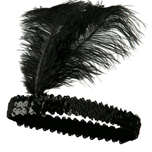 Gemini_mall® Damen Charleston Feder Stirnband 1920er Jahre Great Gatsby Flapper Kopfbedeckung Verkleidung Kopfbedeckung (schwarz) von Gemini_mall