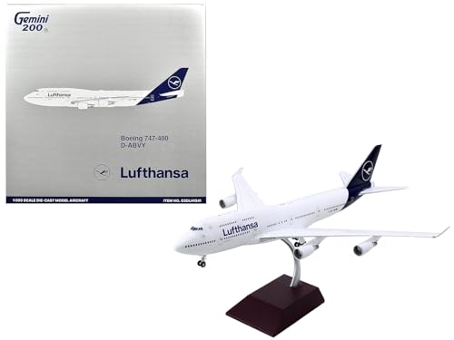 GeminiJets Boeing 747-400 Lufthansa D-ABVY 1:200 Metall-Modellflugzeug für Erwachsene und Sammler, enthält Fahrwerk und Standfuß, Länge: 35 cm, Spannweite: 32 cm von GeminiJets