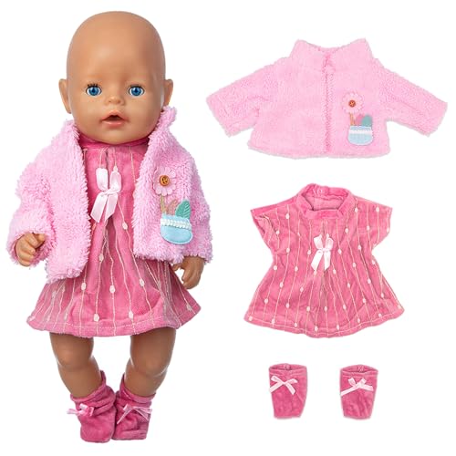 Gemtte Kleidung Bekleidung Outfits für Baby Puppen, Puppenkleidung 38-43 cm, New Baby Puppenkleidung, 3 Teilig Puppenkleider mit Mantel Socke, Geschenke für Mädchen Gemtte Kleidung Bekleidung Outfits für Baby Puppen, Puppenkleidung 38-43 cm, New Baby Puppenkleidung, 3 Teilig Puppenkleider mit Mantel Socke, Geschenke für Mädchen von Gemtte
