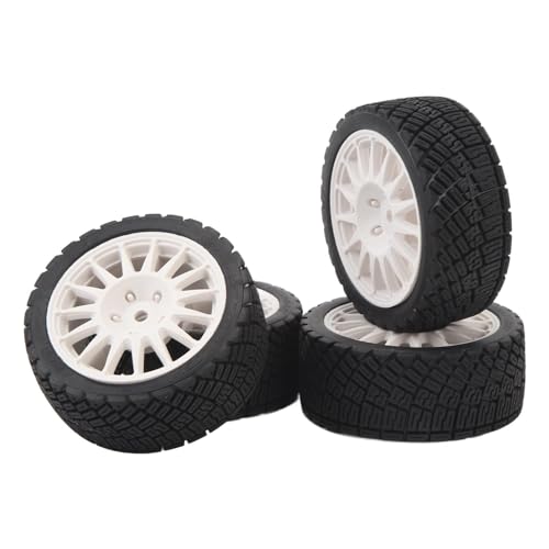1/10 RC-Car-Reifen, Gummi-Kunststofffelgen 4 Stück Langlebige 1/10 RC-Car-Räder Feine Verarbeitung für TT02 (White) von Naroote