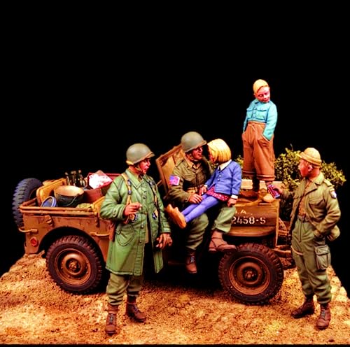 1/35 Resin-Miniaturmodellbausatz WWII American Soldier Resin-Modellbausatz (5 Personen, ohne Auto) unmontierte und unbemalte Resinteile (Gx7E-8) von Generic