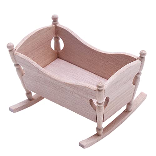 1:12 Miniatur Haus Holz Baby Bett Phantasie Bett Möbel DIY Dekoration Haus Zubehör Holz Spielzeug Für Neugeborene von Generic