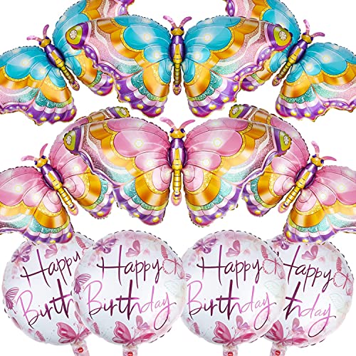 10 Stück Schmetterling Folienballons, großer Schmetterling Fee Ballons, Schmetterlingsthema, Partyzubehör für Frauen, Mädchen, Kinder, Geburtstagsdeko (Rosa) von Generic