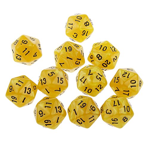 10 Stück Zwanzig Seitig D20 Würfel Multi-seitig Würfel Spielwürfel Würfel - Gelb, 25mm von Generic