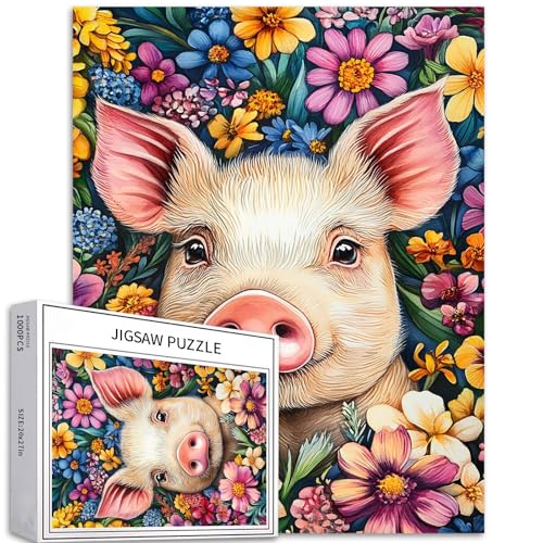 1000 Stück Schweine-Blumen-Puzzle, 50 x 70 cm, Gartenblume, bunt, DIY-Puzzles für Heimdekoration, Geschenke, Familienpuzzle, perfekt für Spieleabende 1000 Stück Schweine-Blumen-Puzzle, 50 x 70 cm, Gartenblume, bunt, DIY-Puzzles für Heimdekoration, Geschenke, Familienpuzzle, perfekt für Spieleabende von Generic