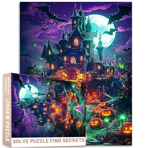 1000 Stück Spukschloss Geist Kürbis Puzzle 68,6 x 50,8 cm bunte Halloween-Nachtszene Cartoon herausfordernde Familienaktivitätsspiele buntes DIY Handwerk Puzzle für Heimdekoration Geschenke 1000 Stück Spukschloss Geist Kürbis Puzzle 68,6 x 50,8 cm bunte Halloween-Nachtszene Cartoon herausfordernde Familienaktivitätsspiele buntes DIY Handwerk Puzzle für Heimdekoration Geschenke von Generic