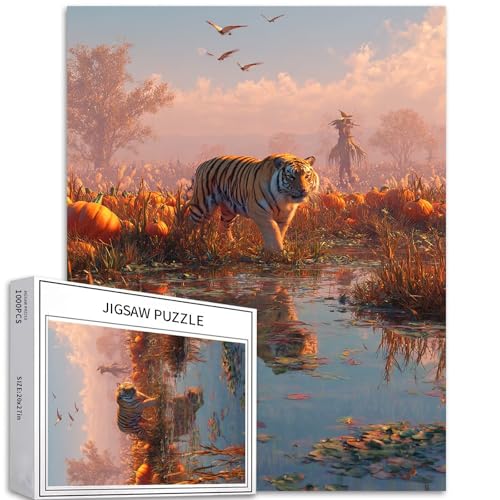 1000 Stück Tiger im Feld Puzzle für Erwachsene, Halloween, Fantasy-Kunst, buntes Puzzle für Heimdekoration, Geschenke, Familienpuzzle, perfekt für Nächte von Generic