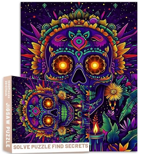 1000 Stück kunstvolle Zuckerschädel-Puzzle, psychedelische Kerzen, neonleuchtend, heilig, lila, Kunst, anspruchsvolle Familienaktivitäten, Spiele, bunt, Bastelpuzzle für Heimdekoration, Geschenke 1000 Stück kunstvolle Zuckerschädel-Puzzle, psychedelische Kerzen, neonleuchtend, heilig, lila, Kunst, anspruchsvolle Familienaktivitäten, Spiele, bunt, Bastelpuzzle für Heimdekoration, Geschenke von Generic