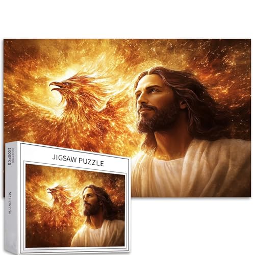 1000 Teile A Phoenix hinter dem majestätischen Porträt Jesus, Puzzle für Erwachsene, anspruchsvolle Familienaktivitäten, buntes Bastelpuzzle für Heimdekoration, Geschenke, 68 x 50 cm 1000 Teile A Phoenix hinter dem majestätischen Porträt Jesus, Puzzle für Erwachsene, anspruchsvolle Familienaktivitäten, buntes Bastelpuzzle für Heimdekoration, Geschenke, 68 x 50 cm von Generic