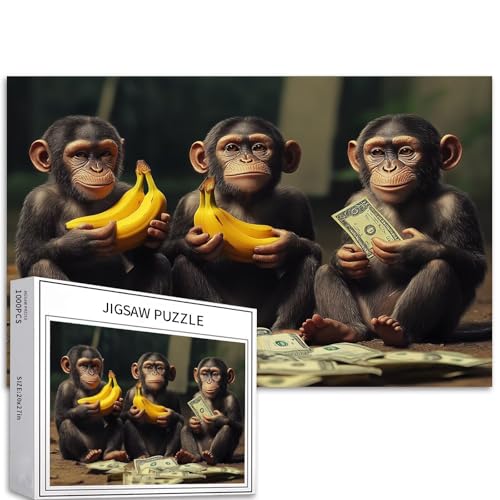 1000 Teile Affe hält Banane und Geld, Puzzle für Erwachsene, Simian-Puzzle, bunte DIY-Puzzles für Heimdekoration, Geschenke, Familienpuzzle, perfekt für Spieleabende, 68 x 50 cm 1000 Teile Affe hält Banane und Geld, Puzzle für Erwachsene, Simian-Puzzle, bunte DIY-Puzzles für Heimdekoration, Geschenke, Familienpuzzle, perfekt für Spieleabende, 68 x 50 cm von Generic