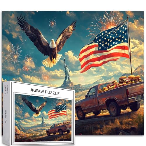 1000 Teile Epic Eagle Liberty Fackel, Puzzle, Grilllandschaft, 50 x 70 cm, patriotischer Sonnenuntergang, Kunst, anspruchsvolle Familienaktivitäten, buntes Bastelpuzzle für Heimdekoration, Geschenke von Generic