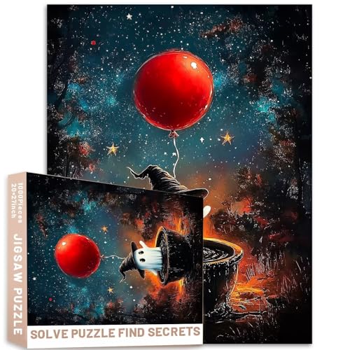 1000 Teile Geister-Hexenhut, roter Ballon, Puzzle, 68,6 x 50,8 cm, Halloween-Fantasie-Aquarellkunst, Erwachsene, bunt, DIY-Puzzles für Heimdekoration, Geschenke, Familienpuzzle, perfekt für 1000 Teile Geister-Hexenhut, roter Ballon, Puzzle, 68,6 x 50,8 cm, Halloween-Fantasie-Aquarellkunst, Erwachsene, bunt, DIY-Puzzles für Heimdekoration, Geschenke, Familienpuzzle, perfekt für von Generic