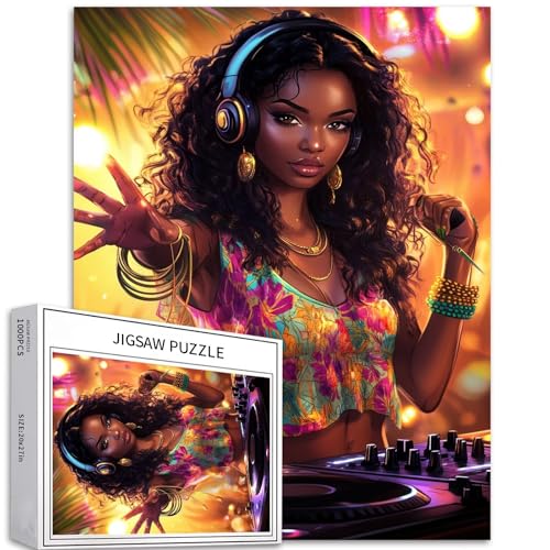 1000 Teile Südafrikaner Puzzle für Erwachsene, schwarze Frau, DJ-Puzzle, 50 × 70 cm, bunt, DIY-Handarbeit, Puzzles für Heimdekoration, Geschenke, Familienpuzzle, perfekt für Spieleabende 1000 Teile Südafrikaner Puzzle für Erwachsene, schwarze Frau, DJ-Puzzle, 50 × 70 cm, bunt, DIY-Handarbeit, Puzzles für Heimdekoration, Geschenke, Familienpuzzle, perfekt für Spieleabende von Generic