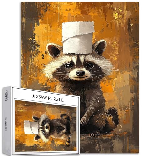 1000 Teile Waschbär-Puzzle mit Toilettenpapier auf dem Kopf für Erwachsene, Ölgemälde, Stimulierendes Kunstpuzzle, Familienaktivitätsspiele, buntes Puzzle von Generic
