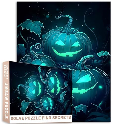 1000 Teile leuchtender blaugrüner Kürbis, Cartoon-Puzzle, 68,6 x 50,8 cm, Halloween, digitale Kunst, Erwachsene, bunt, DIY-Puzzles für Heimdekoration, Geschenke, Familienpuzzle, perfekt für 1000 Teile leuchtender blaugrüner Kürbis, Cartoon-Puzzle, 68,6 x 50,8 cm, Halloween, digitale Kunst, Erwachsene, bunt, DIY-Puzzles für Heimdekoration, Geschenke, Familienpuzzle, perfekt für von Generic