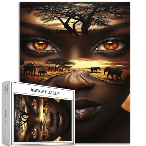 1000 Teile schöne afrikanische Frau vermischt sich mit der Landschaft Safari-Park-Puzzle für Erwachsene, bunte DIY-Puzzles für Heimdekoration, Geschenke, Familienpuzzle, perfekt für Spielabende, 50 x 1000 Teile schöne afrikanische Frau vermischt sich mit der Landschaft Safari-Park-Puzzle für Erwachsene, bunte DIY-Puzzles für Heimdekoration, Geschenke, Familienpuzzle, perfekt für Spielabende, 50 x von Generic