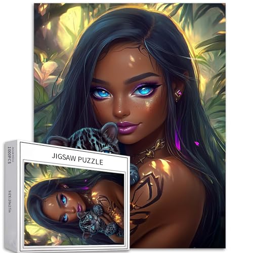 1000 Teile schönes schwarzes Mädchen mit kleinem schwarzen Panther Puzzle für Erwachsene, 68,6 x 50,8 cm, anspruchsvolle Familienaktivitäten, buntes DIY-Bastelpuzzle für Heimdekoration, Geschenke 1000 Teile schönes schwarzes Mädchen mit kleinem schwarzen Panther Puzzle für Erwachsene, 68,6 x 50,8 cm, anspruchsvolle Familienaktivitäten, buntes DIY-Bastelpuzzle für Heimdekoration, Geschenke von Generic