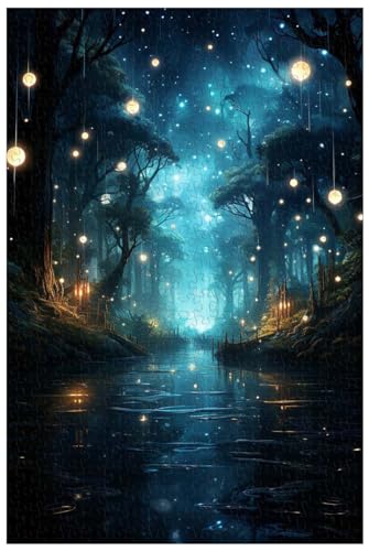 1000-teilige Holzpuzzles für Erwachsene, Glühwürmchen-Funkelnder Wald, wundervolle Nacht, Fantasielandschaft (C ; 1000) von Generic