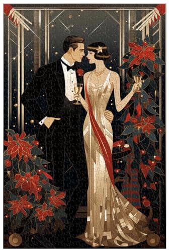 1000-teilige Holzpuzzles für Erwachsene, Retro-Stil, Art-Deco-Weihnachtskarten für Paare, schicke Weihnachtspuzzles (A ; 500) von Generic