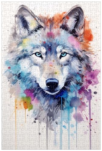 1000-teilige Holzpuzzles für Erwachsene, Spritzfarben-Aquarellkunst, agiler arktischer Wolf (C ; 500) von Generic