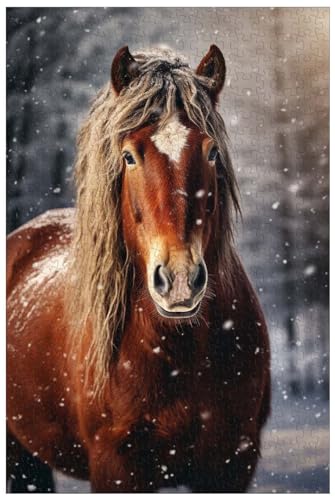 1000-teilige Holzpuzzles für Erwachsene, Tier-Pferde-Puzzleserie: Pferd im Mantel (C ; 500) von Generic