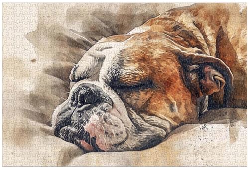 1000-teilige Holzpuzzles für Erwachsene, Tierpuzzle – Schläfrige Bulldogge, Puzzles für Hundeliebhaber (A ; 500) von Generic