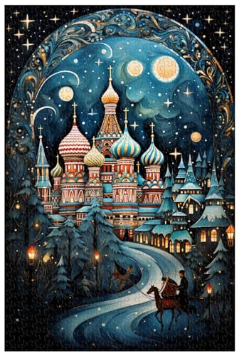 1000-teilige Holzpuzzles für Erwachsene, Weihnachtsfahrt auf dem Troika-Schlitten, russischer Kuppelbaustil (C ; 1000) von Generic