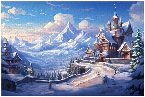 1000-teilige Holzpuzzles für Erwachsene, Weihnachtspuzzle – Neujahr und Weihnachten, Winterstadt auf dem Berg (A ; 500) von Generic