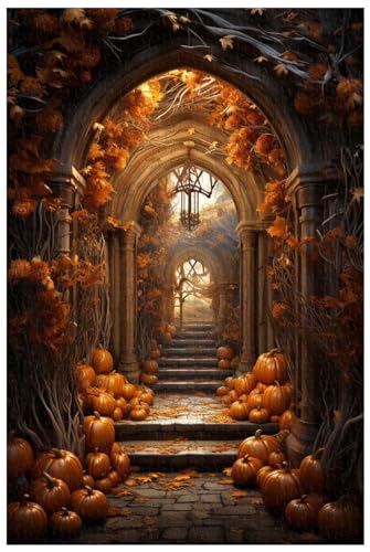 1000-teiliges Holzpuzzle, für Erwachsene, Herbst-Halloween, rustikale gewölbte antike Holztür, Kürbis, Halloween-Puzzle (A ; 1000) von Generic