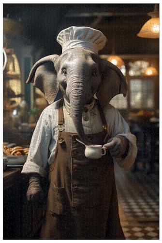 1000-teiliges Holzpuzzle für Erwachsene, Animal Gourmand – Elefant in der Küche, kreatives Tierpuzzle (A ; 1000) von Generic
