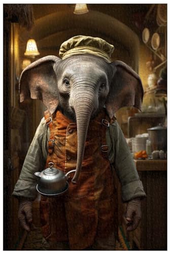 1000-teiliges Holzpuzzle für Erwachsene, Animal Gourmand – Elefant in der Küche, kreatives Tierpuzzle (B ; 500) von Generic