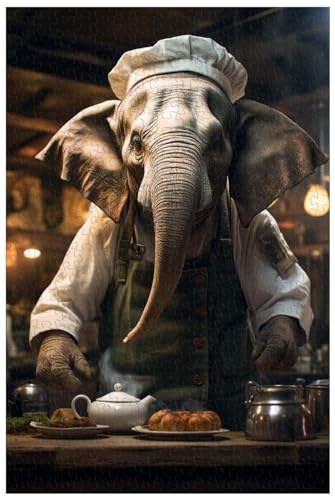 1000-teiliges Holzpuzzle für Erwachsene, Animal Gourmand – Elefant in der Küche, kreatives Tierpuzzle (C ; 1000) von Generic