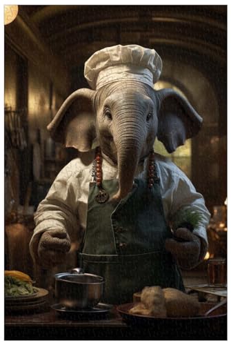 1000-teiliges Holzpuzzle für Erwachsene, Animal Gourmand – Elefant in der Küche, kreatives Tierpuzzle (D ; 1000) von Generic