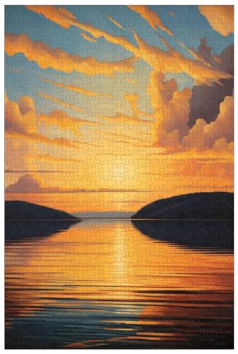1000-teiliges Holzpuzzle für Erwachsene, Lake Superior bei Sonnenuntergang, wunderschönes Landschafts-Ölgemälde-Puzzle (B ; 1000) von Generic